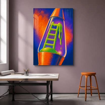 Ladder Through Lava acrylic print in a creative studio
