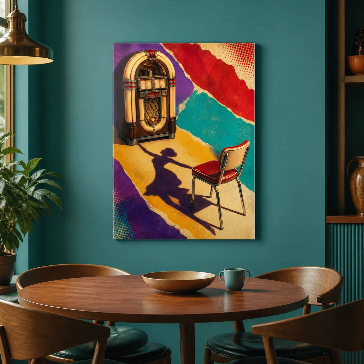 The Chair Remembers acrylic print in a dining nook