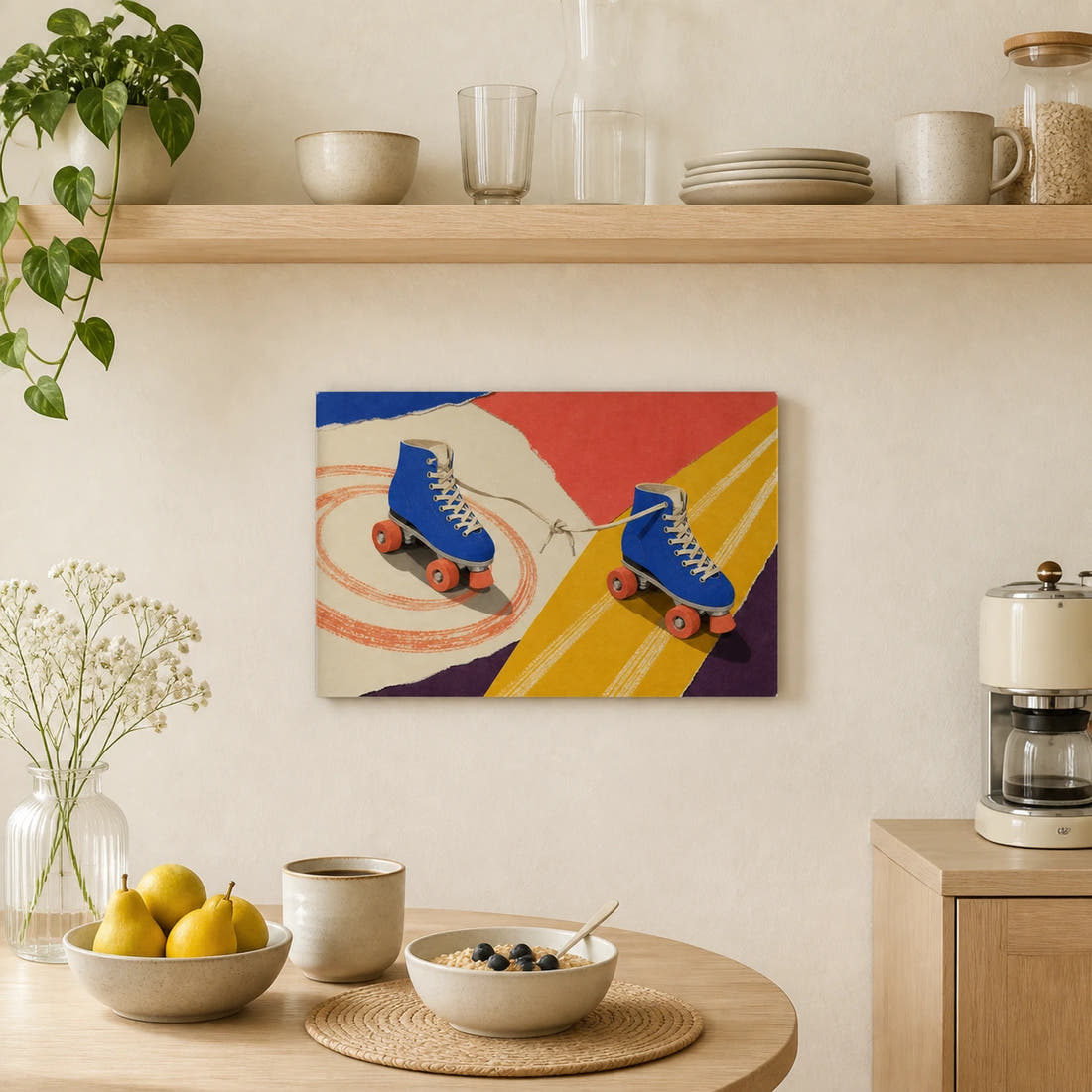 Roller Skates acrylic print in a kitchen