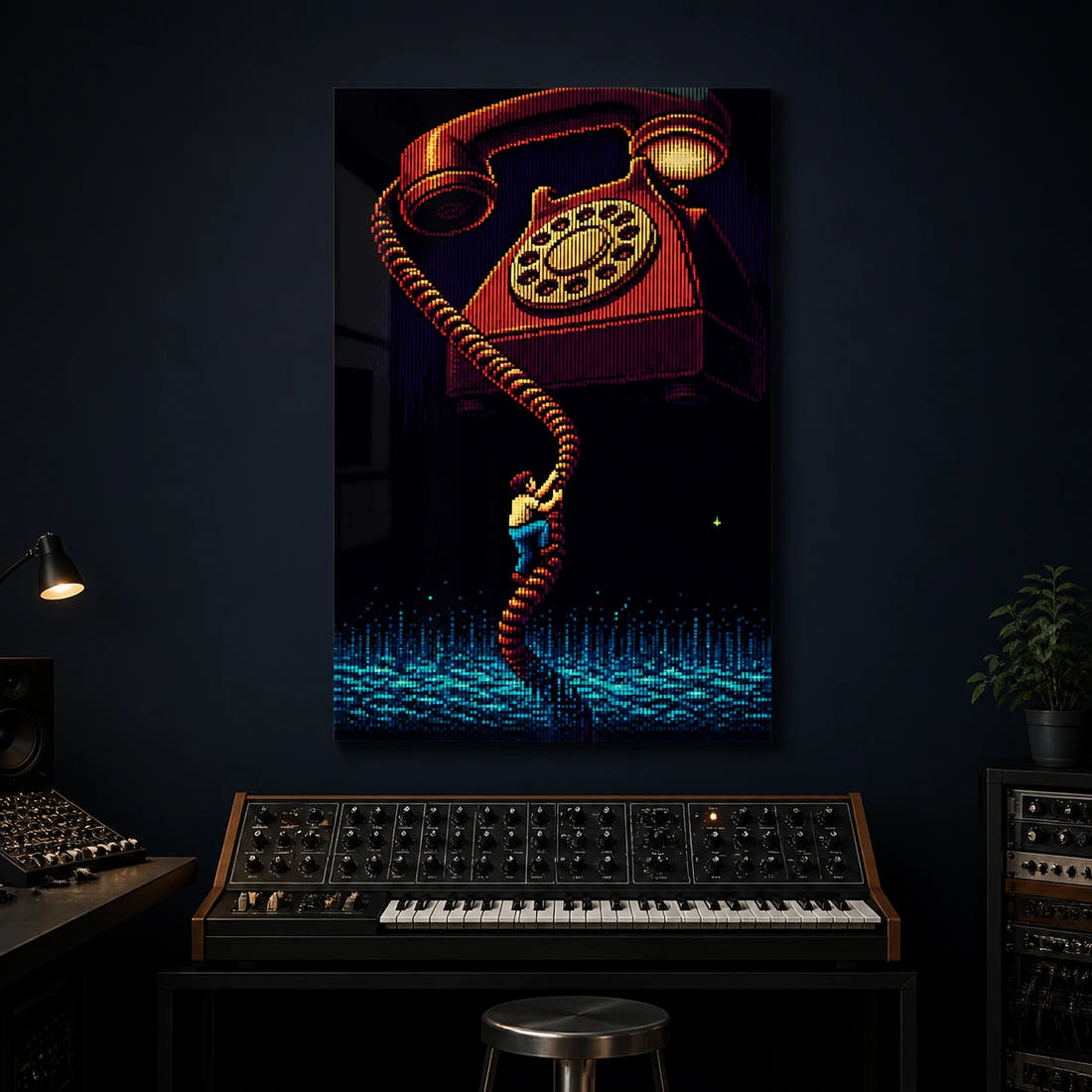 Hold The Line acrylic print in a music studio