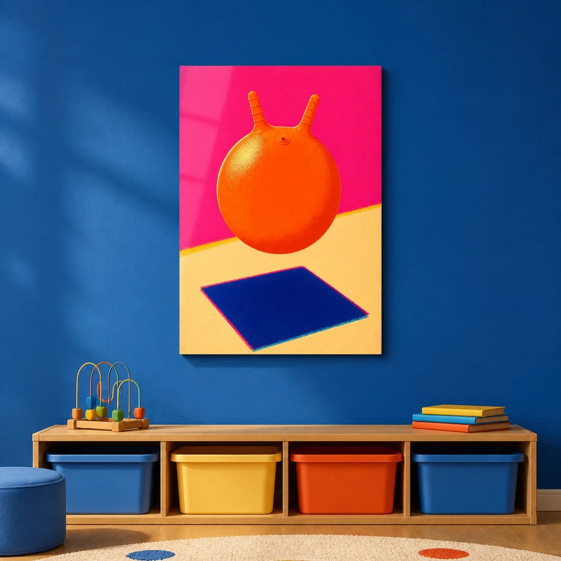 Space Hopper Shadow acrylic print in a playroom