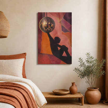 After The Party acrylic print in a terracotta bedroom