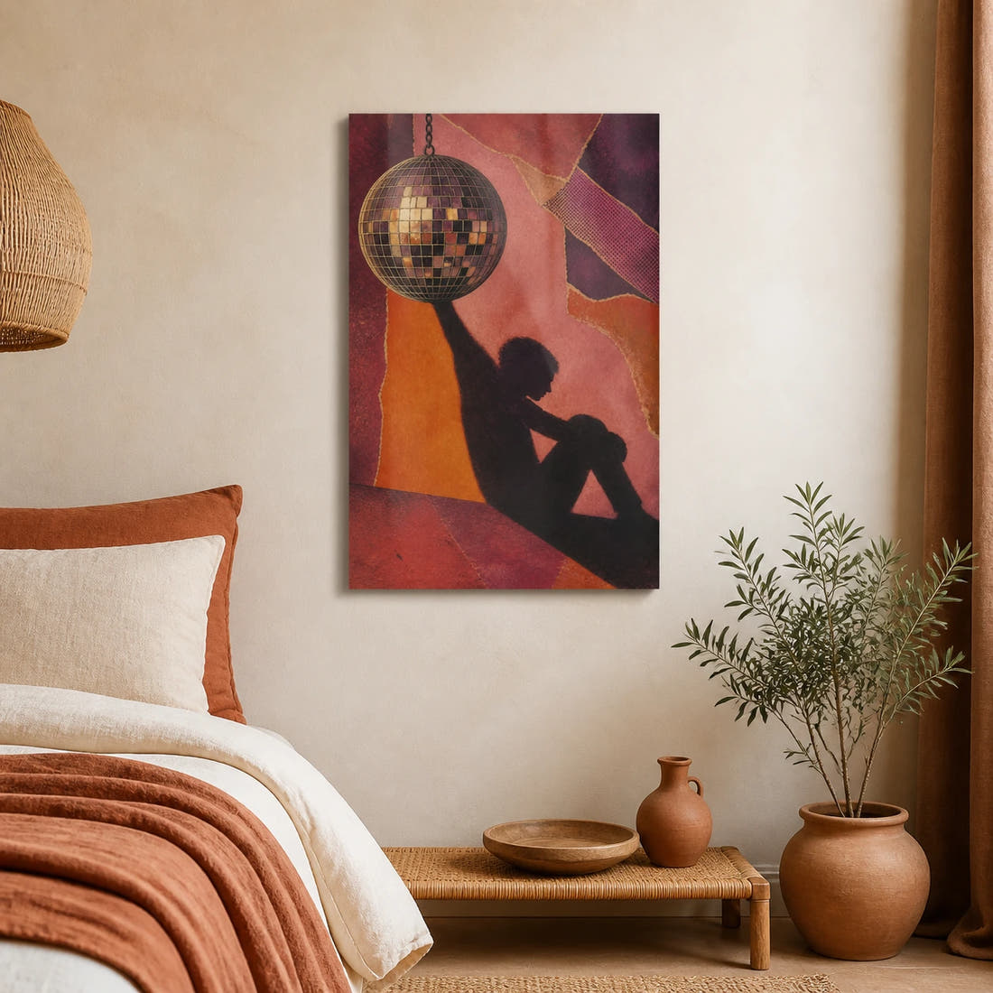 After The Party acrylic print in a terracotta bedroom