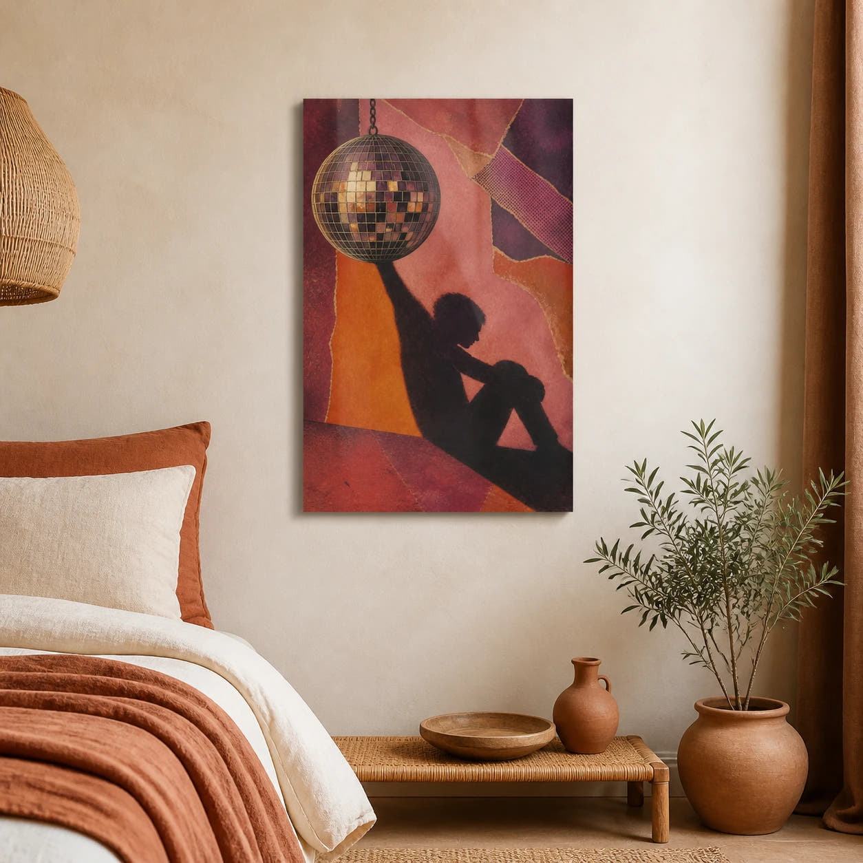 After The Party acrylic print in a terracotta bedroom
