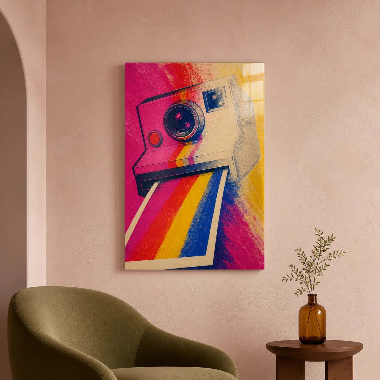 A Path Develops acrylic print in a blush lounge