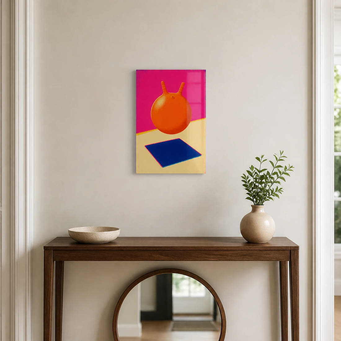Space Hopper Shadow acrylic print in an entryway