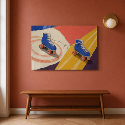 Roller Skates acrylic print in a hallway