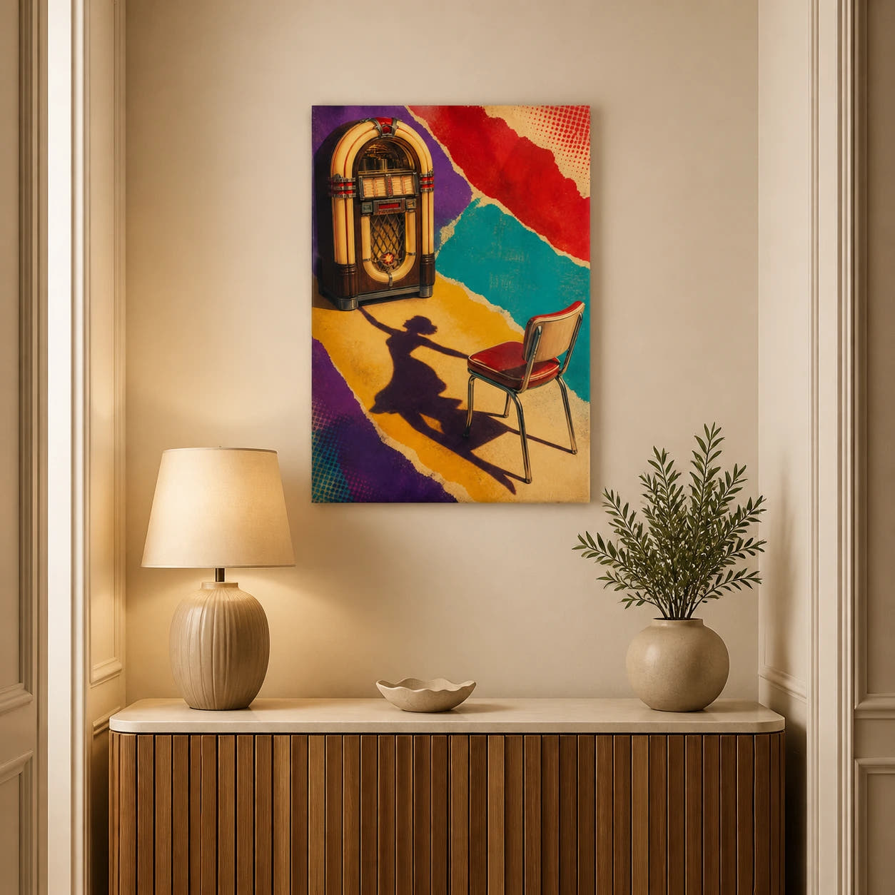 The Chair Remembers acrylic print in a hallway
