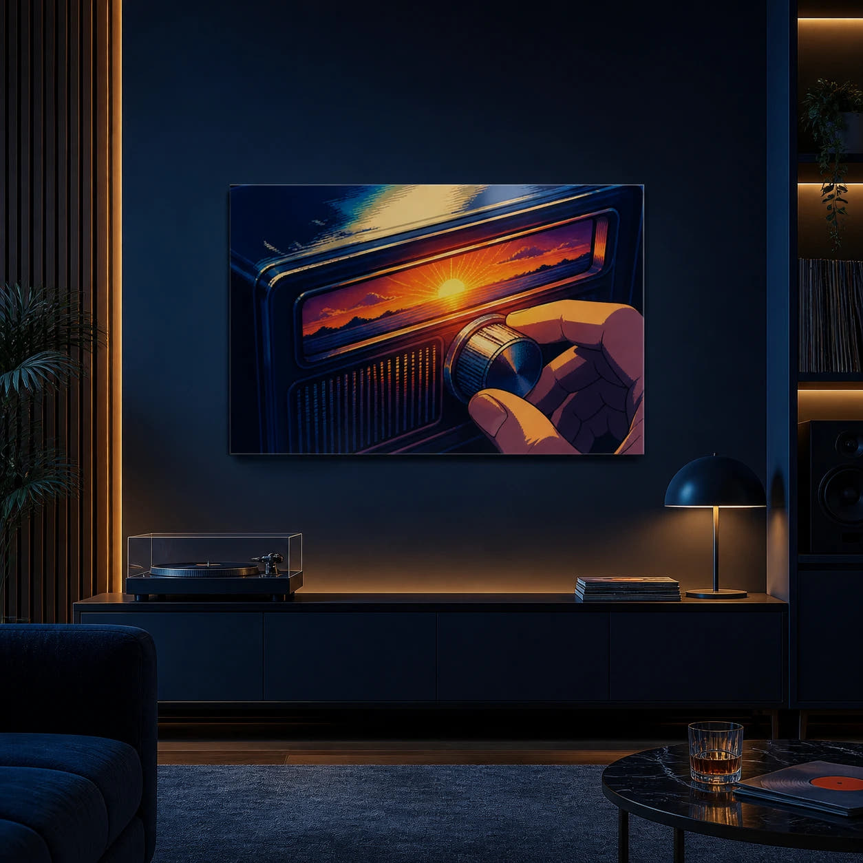 Tune The Morning acrylic print in a music lounge