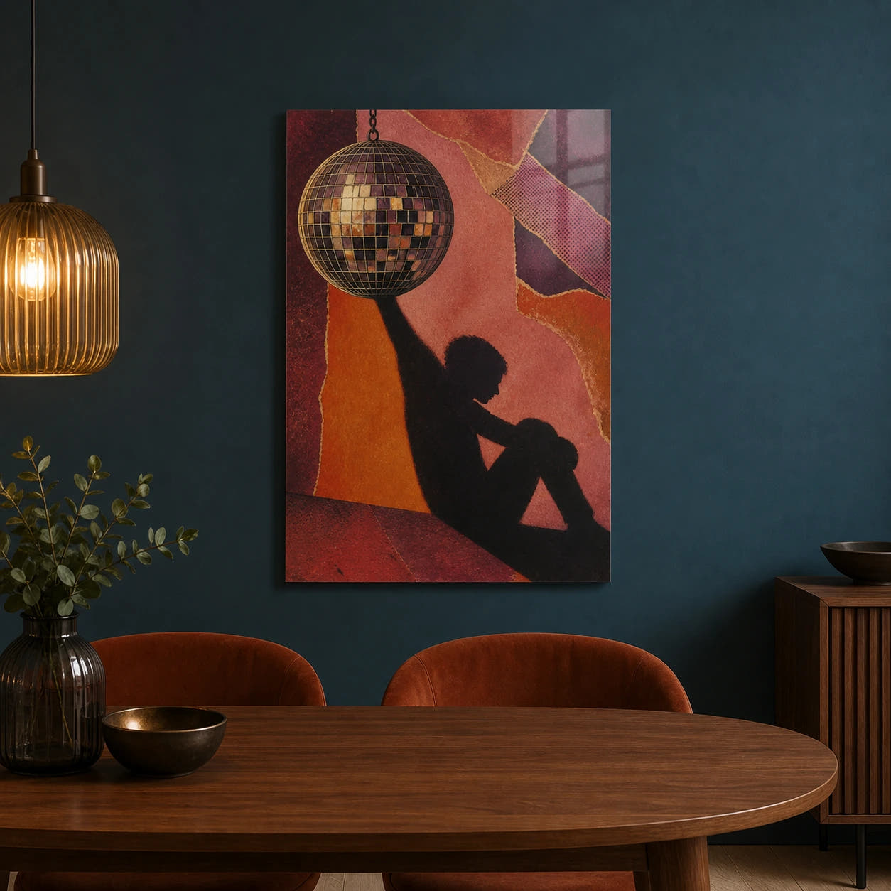 After The Party acrylic print in a blue dining room
