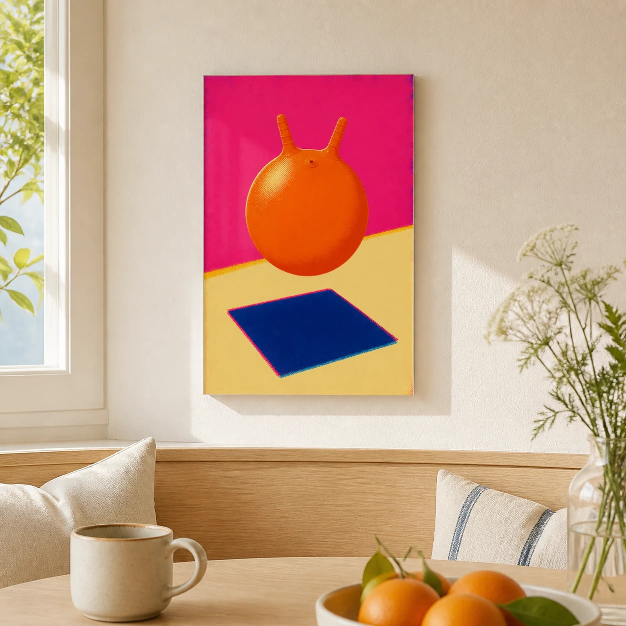 Space Hopper Shadow acrylic print in a breakfast nook