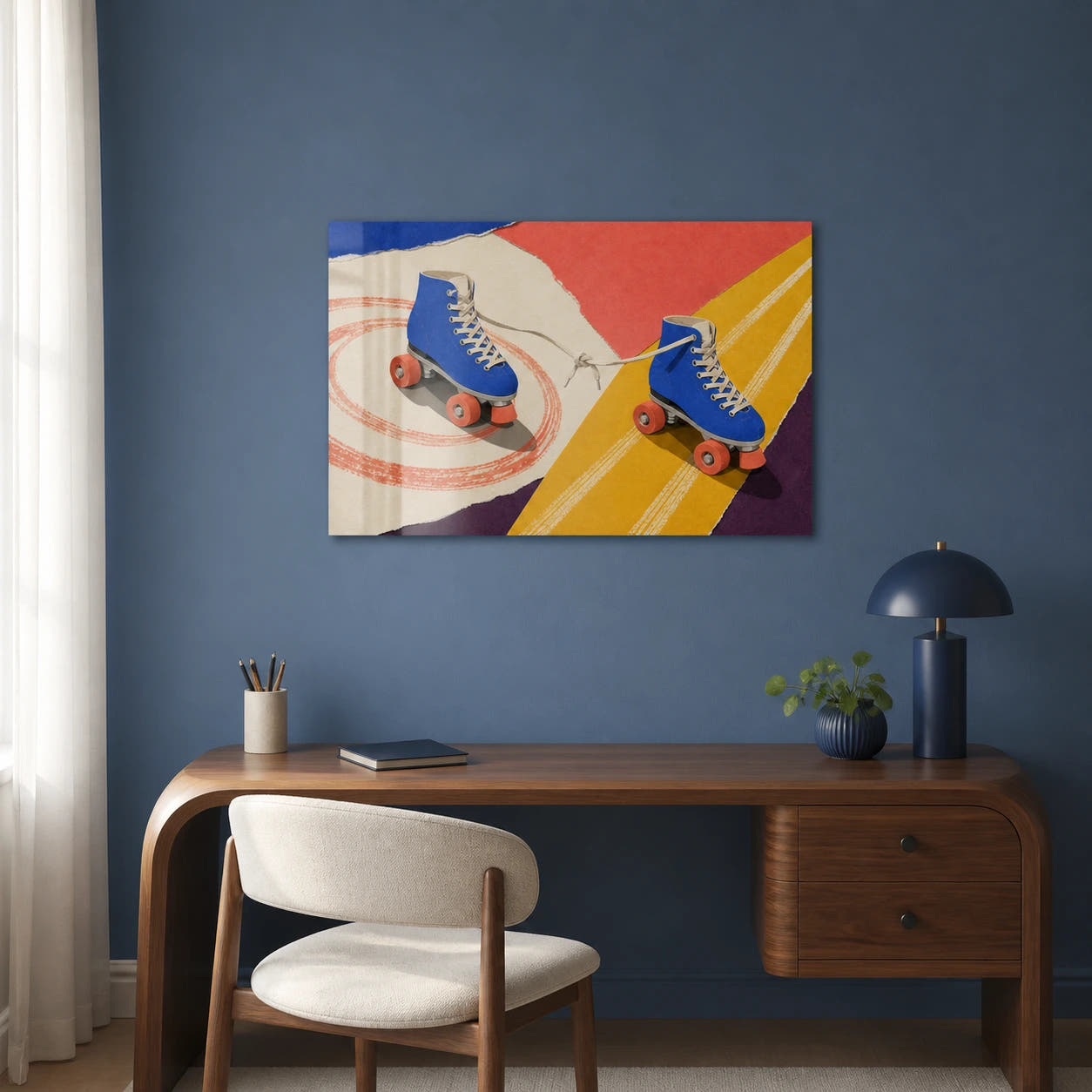 Roller Skates acrylic print in an office