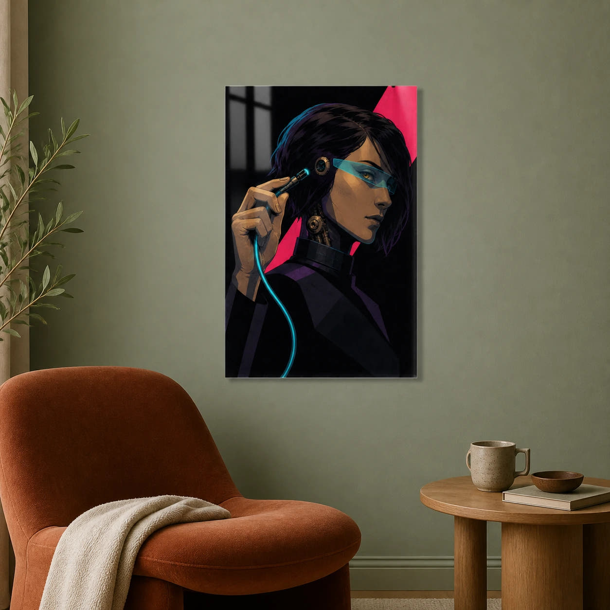 Choosing Offline acrylic print in a reading nook