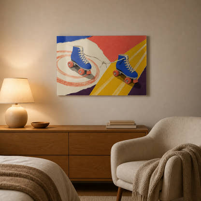 Roller Skates acrylic print in a bedroom