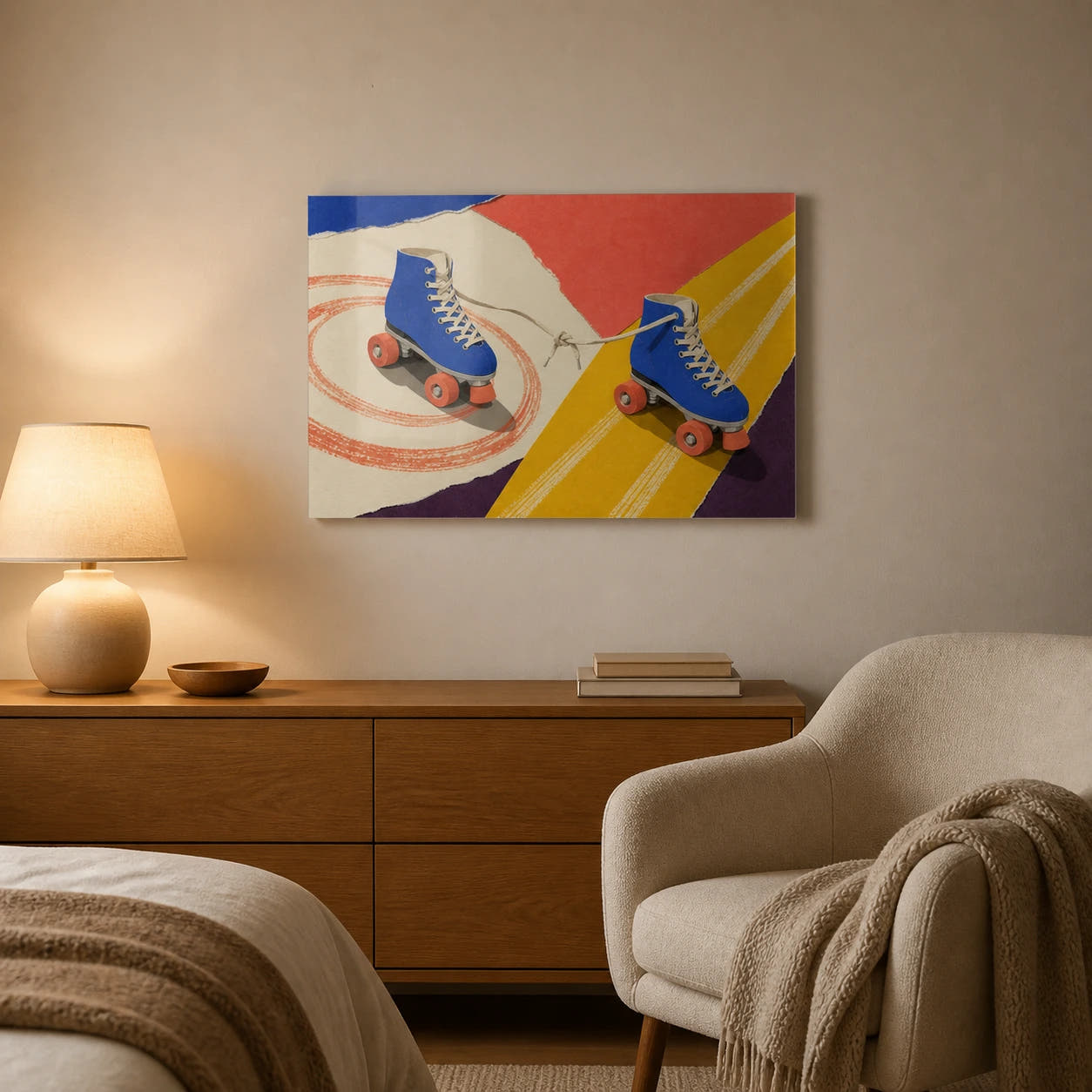 Roller Skates acrylic print in a bedroom
