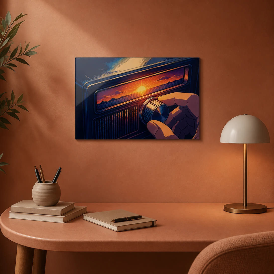 Tune The Morning acrylic print in a study