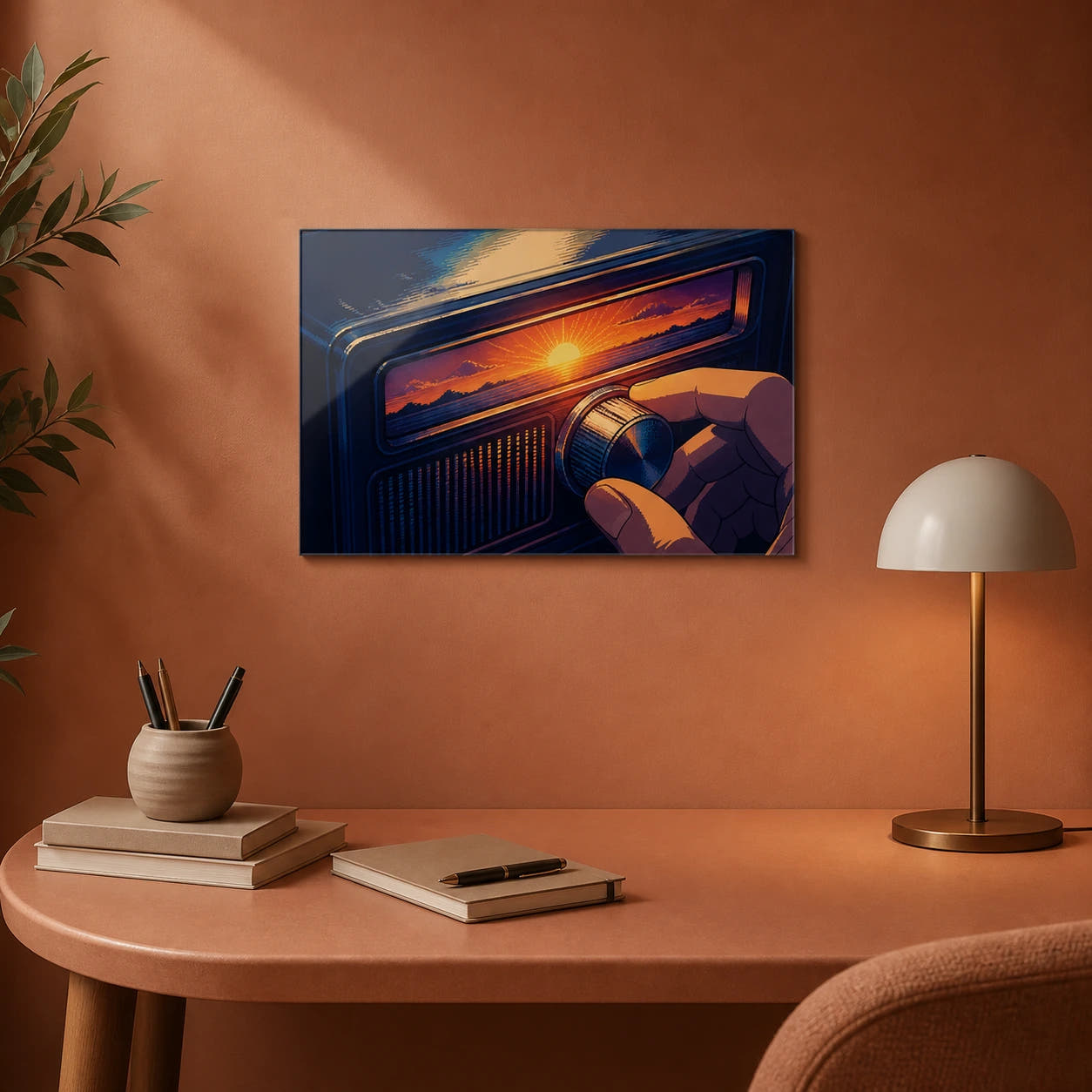 Tune The Morning acrylic print in a study