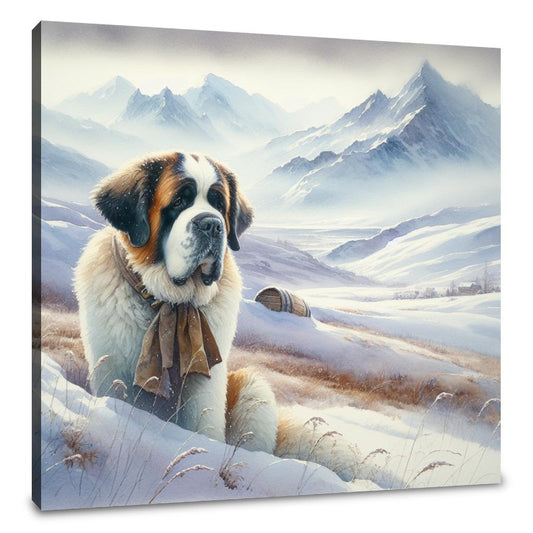 Solitary Saint Bernard Snowscape Canvas - Main Image