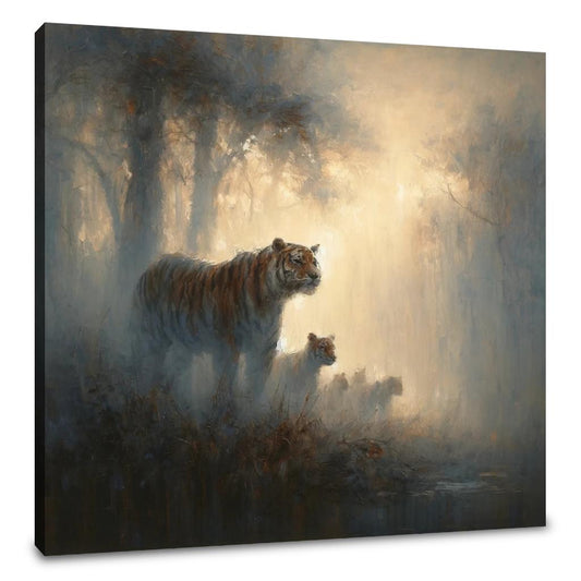 Tigers Family in the Mist Canvas - Main Image