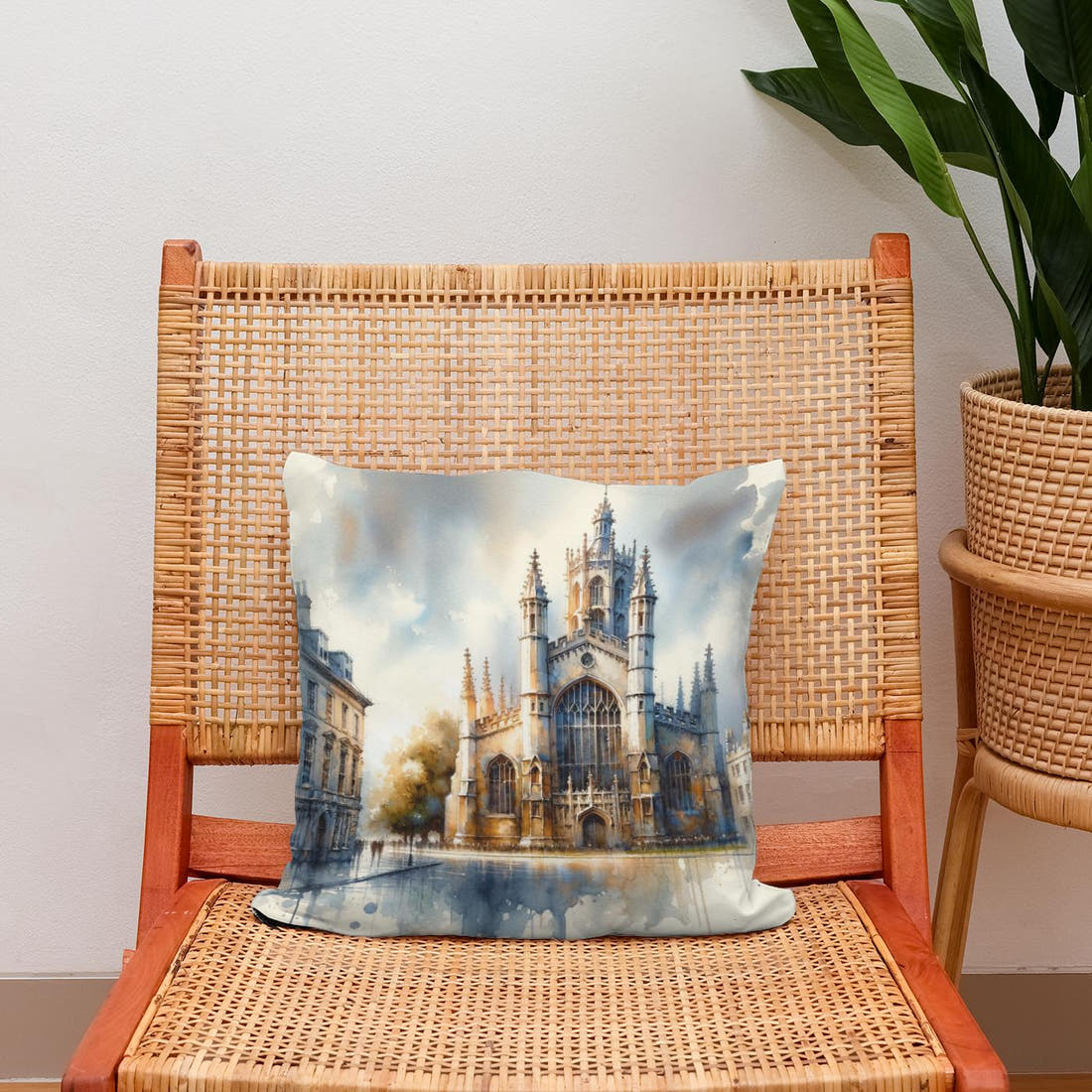 Cambridge St Mary's Watercolor Whisper Cotton Cushion - Secondary Image 2