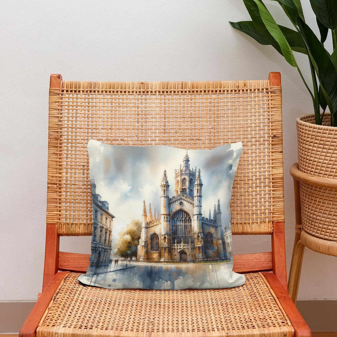 Cambridge St Mary's Watercolor Whisper Cotton Cushion - Secondary Image 2