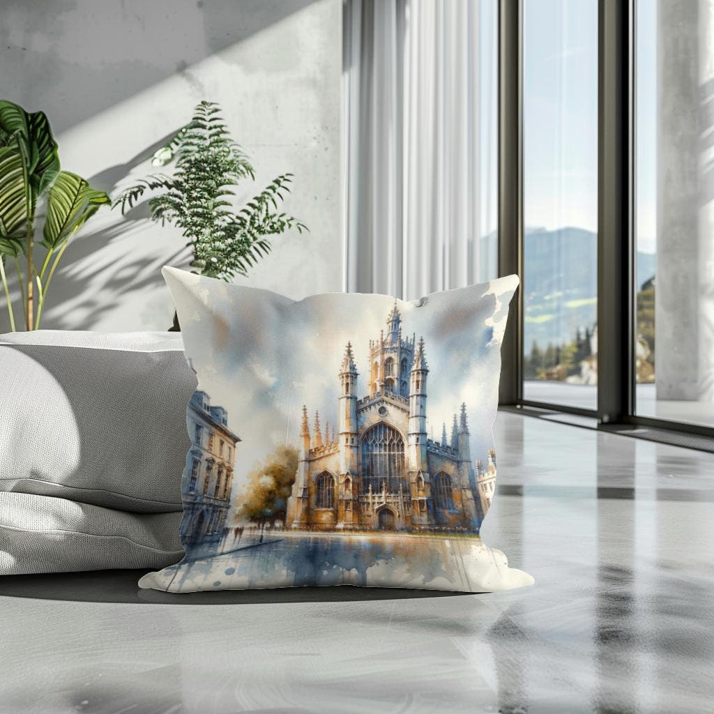 Cambridge St Mary's Watercolor Whisper Cotton Cushion - Secondary Image 3