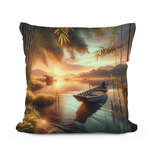 Lakeside Sunset Serenity Cotton Cushion - Main Image