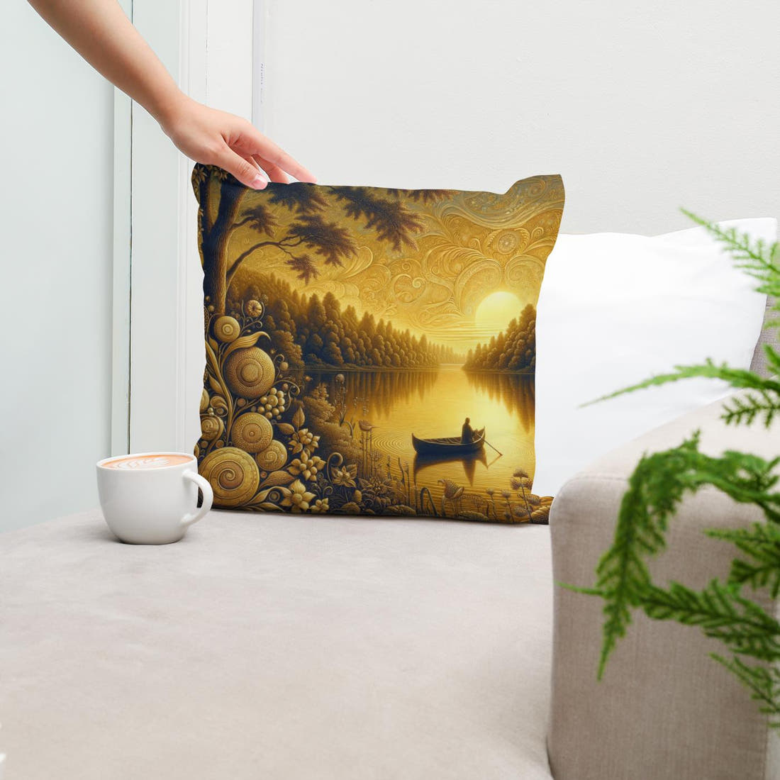 Twilight Serenity Lakeside Cotton Cushion - Secondary Image 5