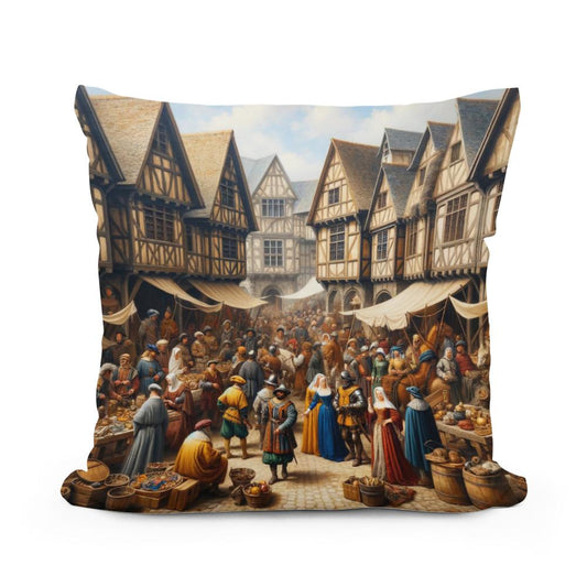 Medieval Market Day Cotton Cushion - Main Image