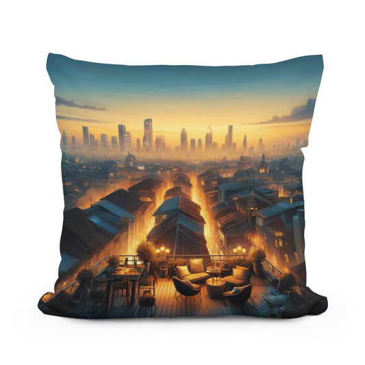Dusk Over Rooftops Cotton Cushion - Main Image