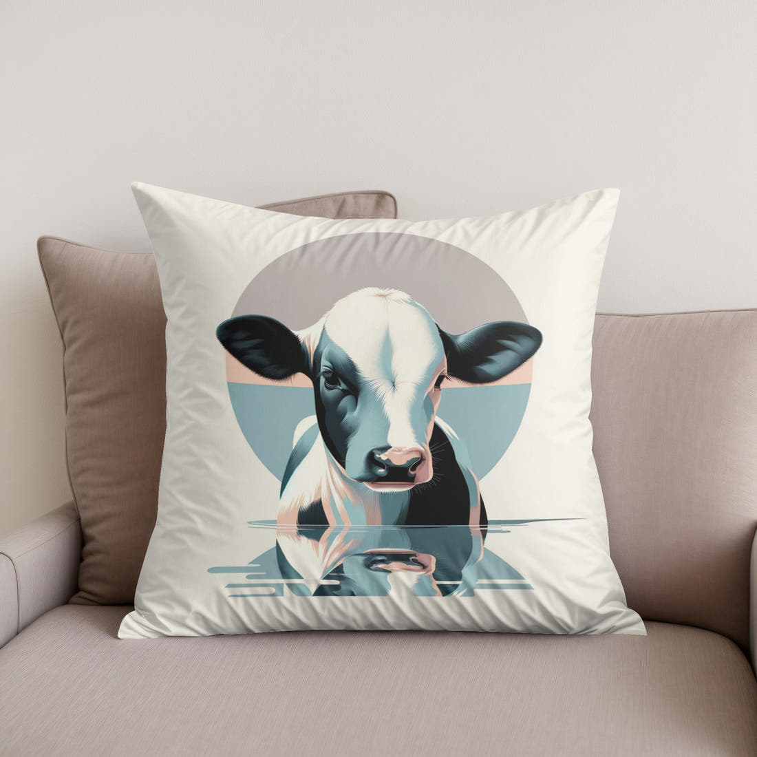 Pastel Modernist Cow Cotton Cushion - Secondary Image