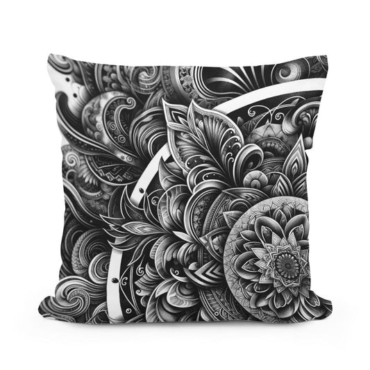 Inked Grace: Silver Line Elegance Cotton Cushion - Main Image
