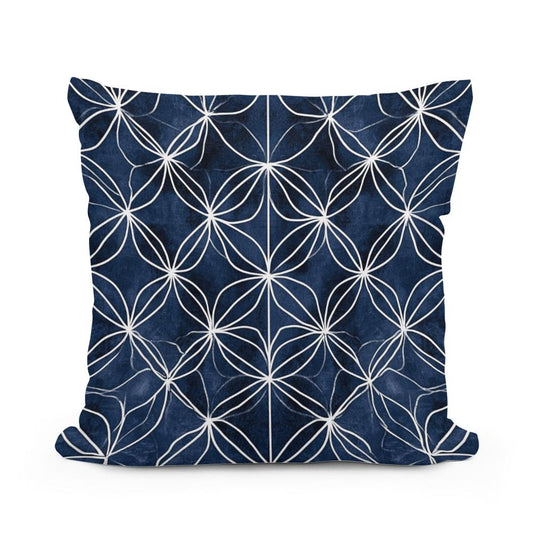Indigo Geometric Harmony Cotton Cushion - Main Image