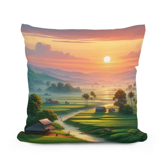 Dawn in Bangladesh Cotton Pillow - Main Image