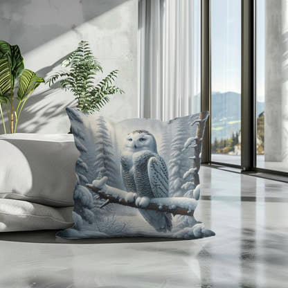 Winter Owl Solitude Cotton Cushion - Secondary Image 3