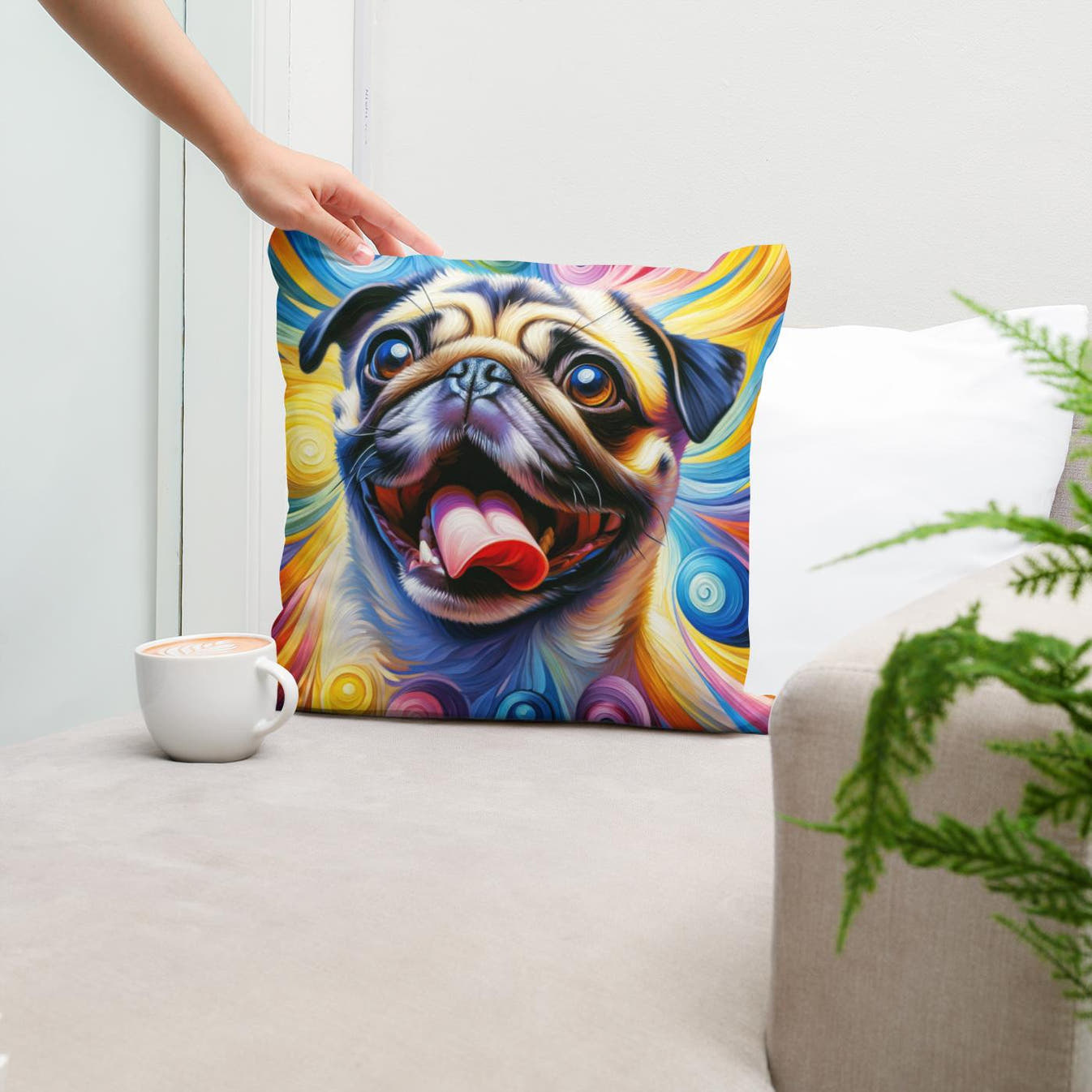 Jubilant Pug Frolic Cotton Cushion - Secondary Image 5