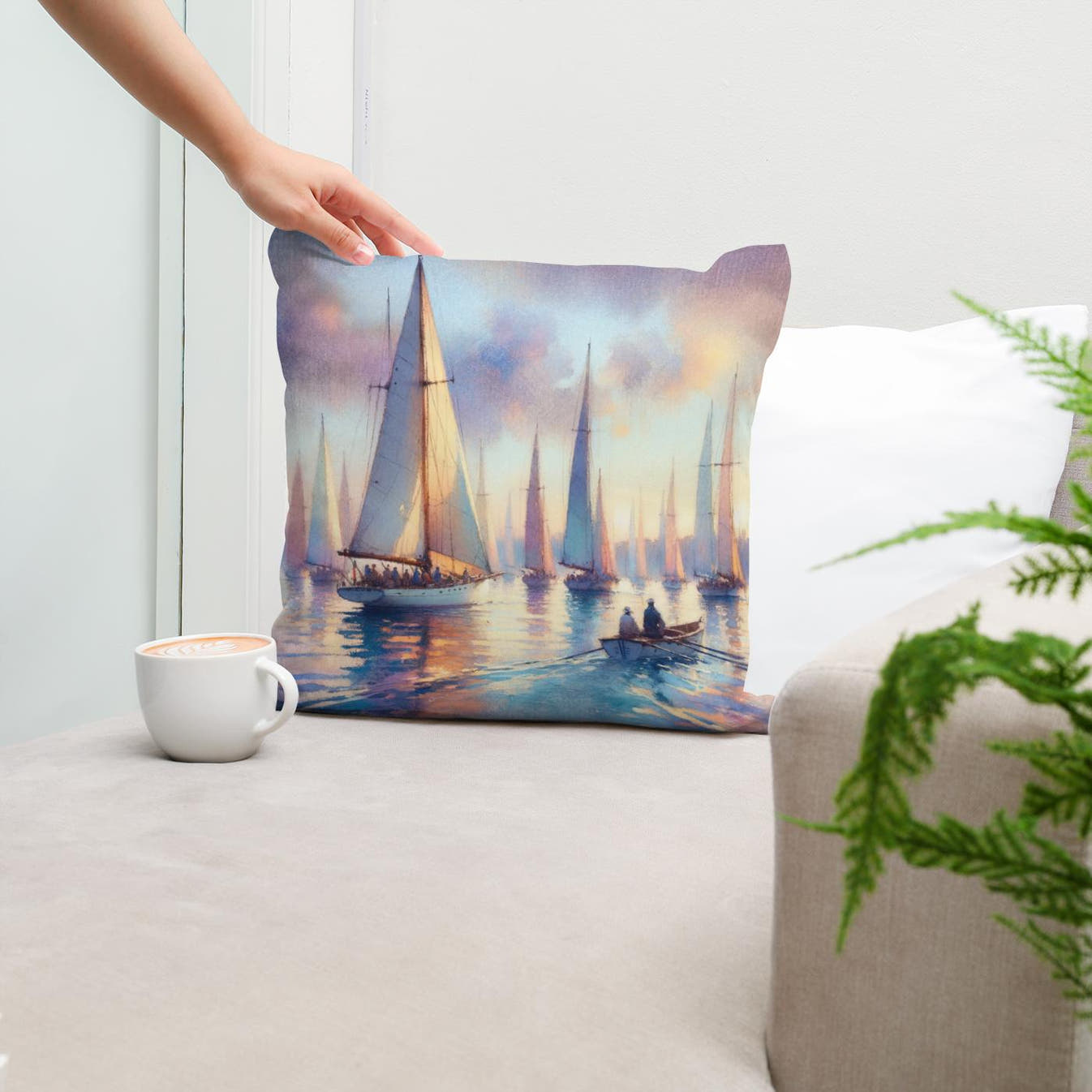 Dawn's Regatta Cotton Cushion - Secondary Image 5