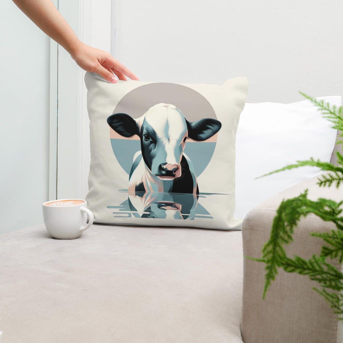 Pastel Modernist Cow Cotton Cushion - Secondary Image 5