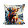 Vibrant Highland Cow Abstract Cotton Pillow - Main Image
