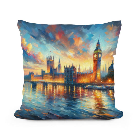 London Parliament Sunset Impression Cotton Pillow - Main Image