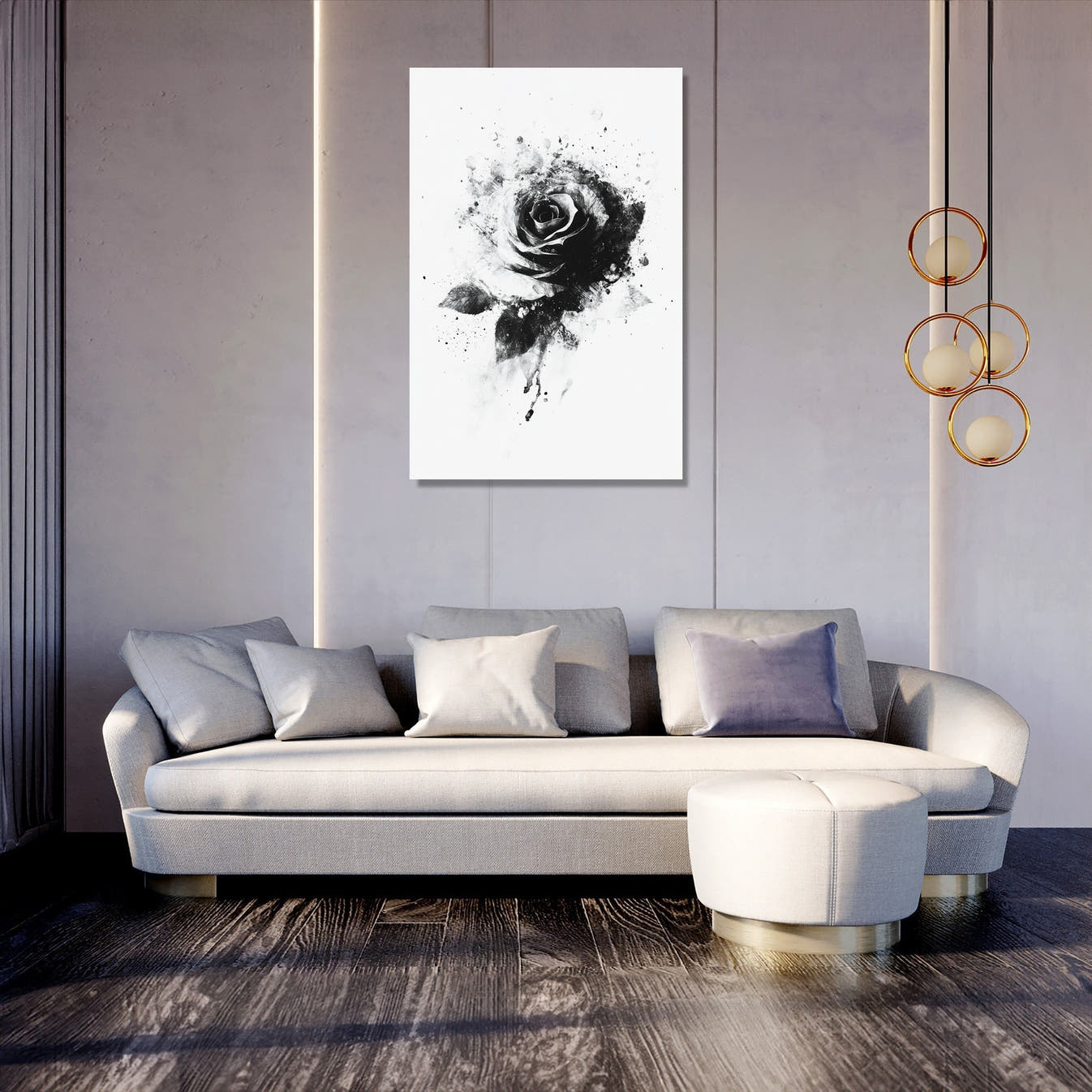 Monochrome Rose Elegance Canvas - Secondary Image