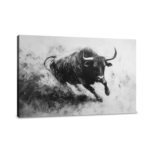 Monochrome Bull Charge Canvas - Main Image