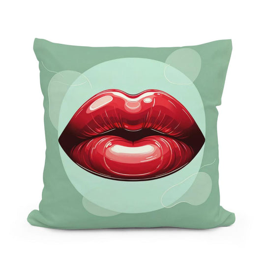 Glossy Red Lips Cotton Pillow - Main Image