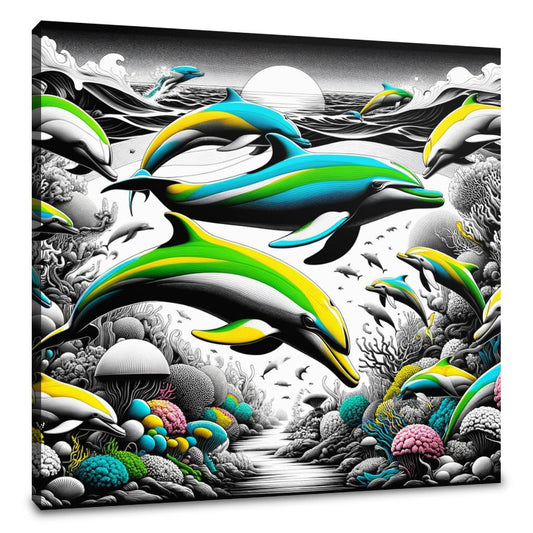 Dolphin Dance Pop Art Spectacle Canvas - Main Image