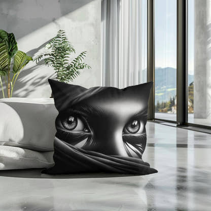 Mystery Gaze: Shadowed Eyes Cotton Cushion - Secondary Image 3