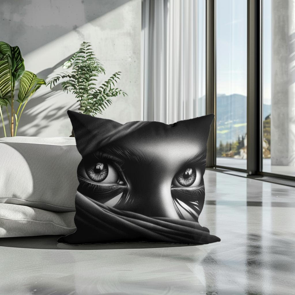Mystery Gaze: Shadowed Eyes Cotton Cushion - Secondary Image 3