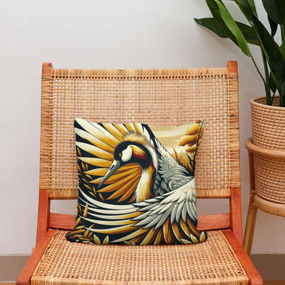 Golden Crane Elegance Cotton Cushion - Secondary Image 2