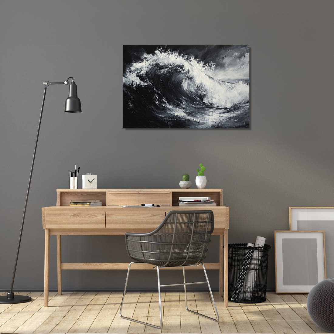 Monochrome Serenity Wave Canvas - Secondary Image 5