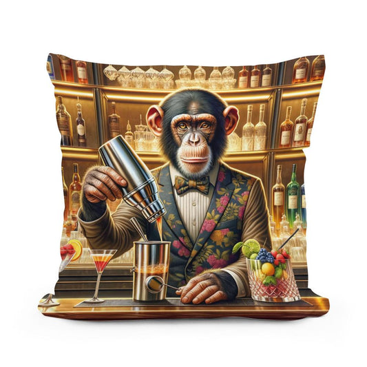 Chimpanzee Mixologist Cotton Cushion - Main Image