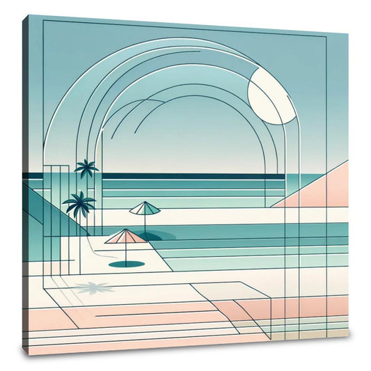 Pastel Shores: A Geometric Seaside Canvas - Main Image